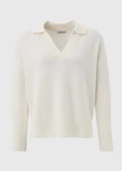 Cream Ribbed V-Neck Jumper