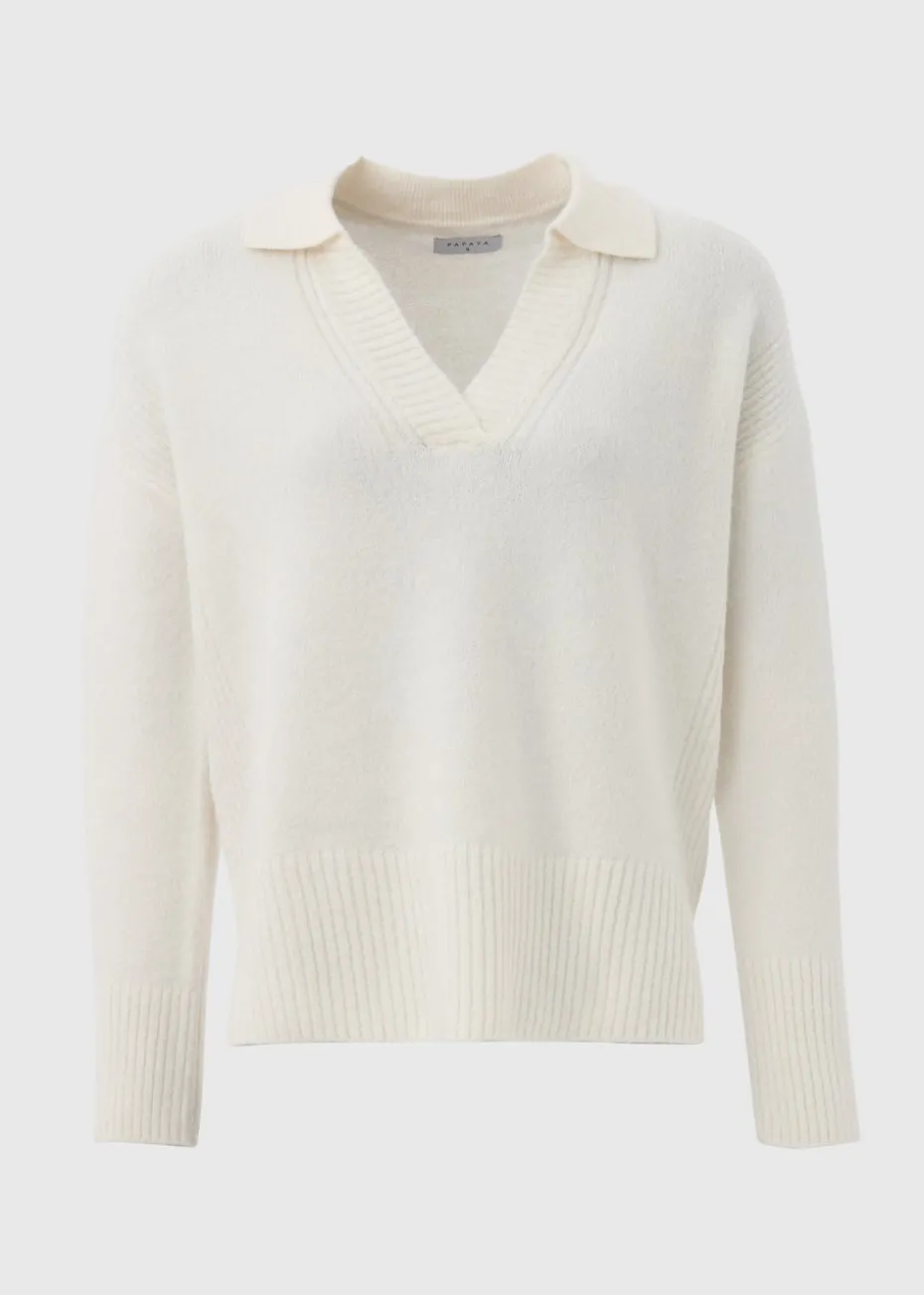 Cream Ribbed V-Neck Jumper
