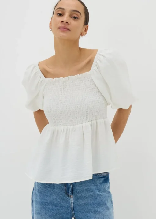 Cream Shirred Tie Back Blouse
