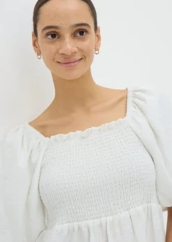Cream Shirred Tie Back Blouse