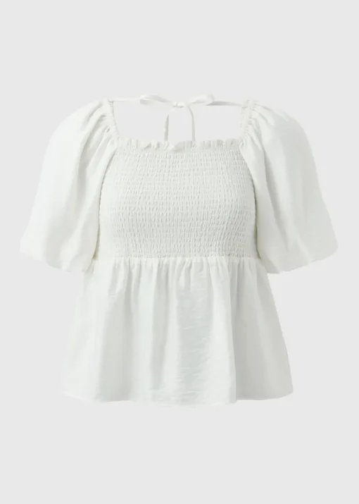 Cream Shirred Tie Back Blouse