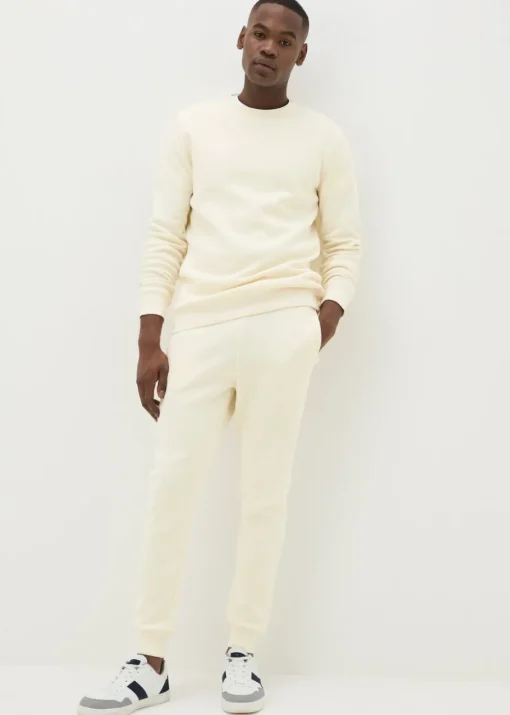 Cream Slim Fit Jogging Bottoms