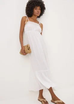 Cream Sparkle Embroidered Maxi Dress