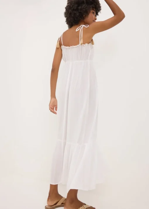 Cream Sparkle Embroidered Maxi Dress