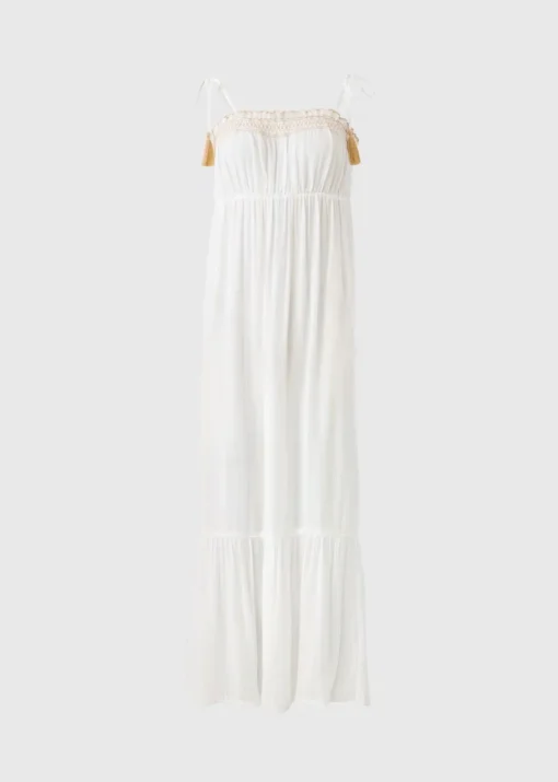 Cream Sparkle Embroidered Maxi Dress