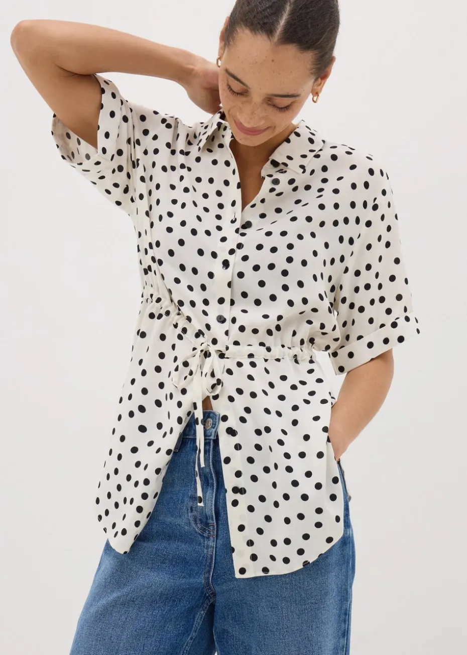 Cream Spot Tie Waist Longline Shirt