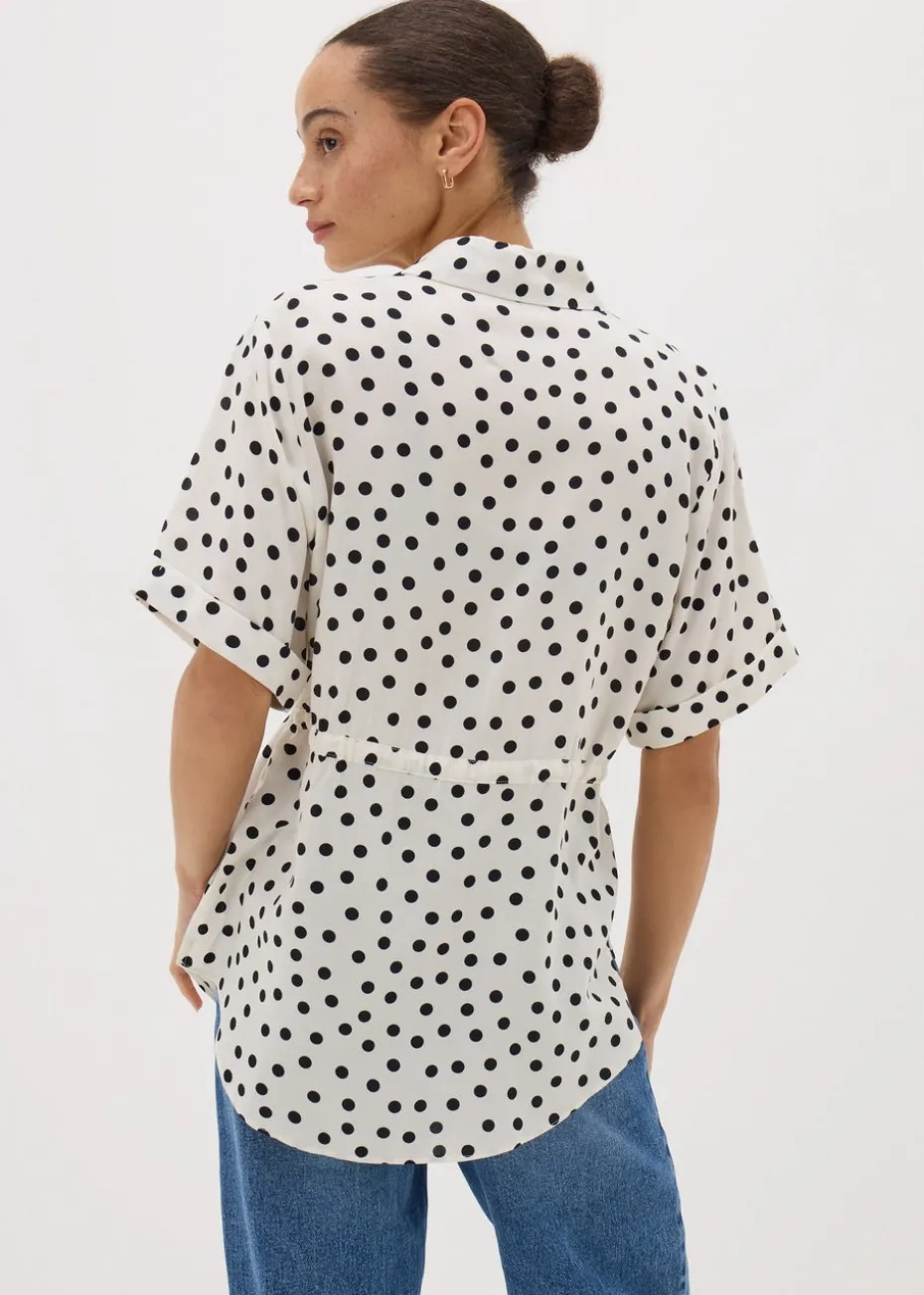 Cream Spot Tie Waist Longline Shirt