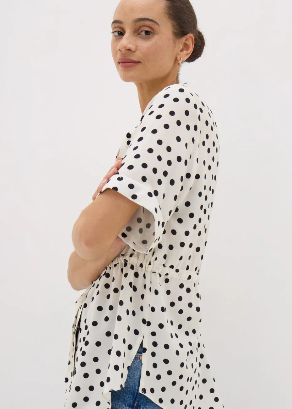Cream Spot Tie Waist Longline Shirt