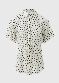 Cream Spot Tie Waist Longline Shirt