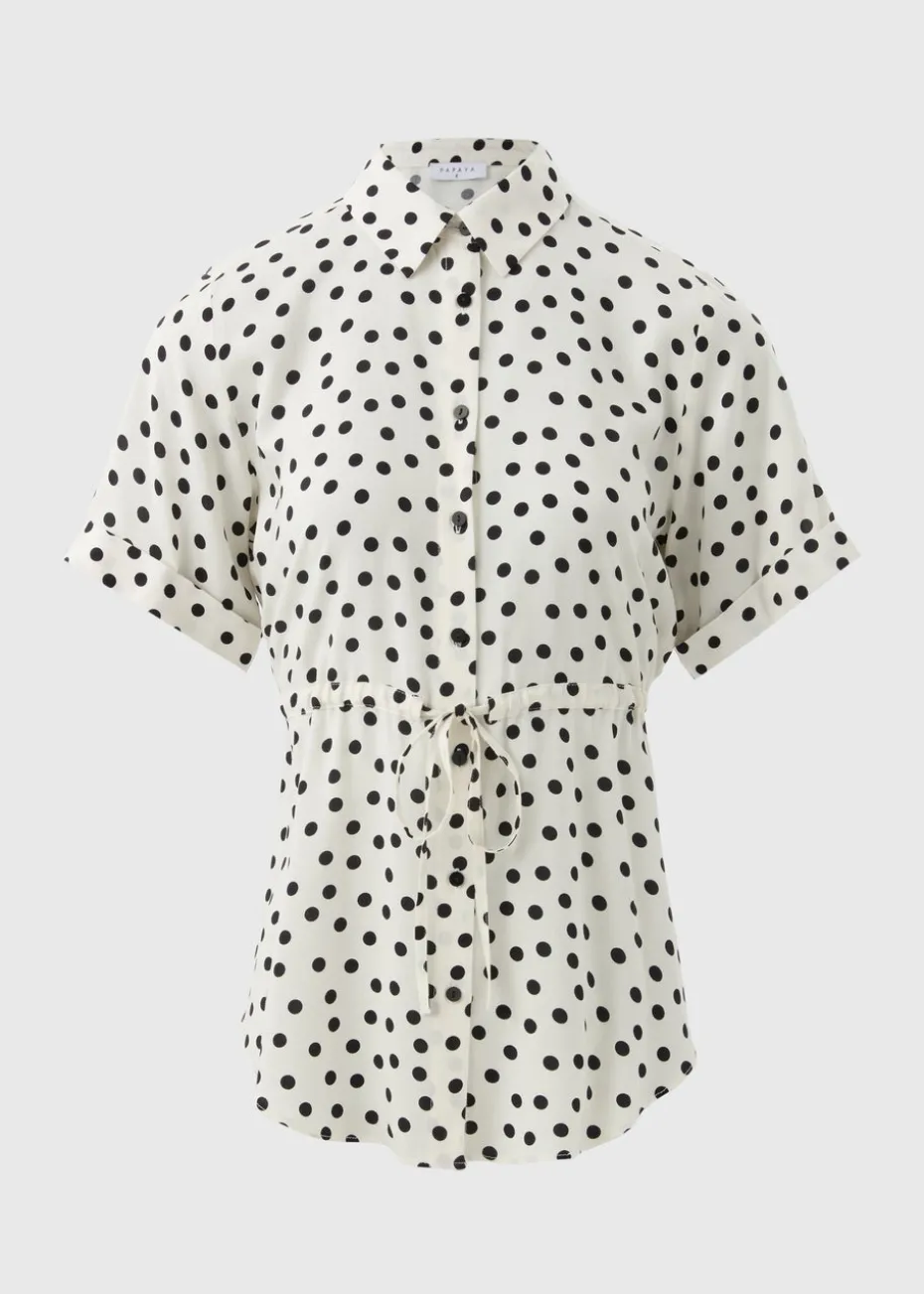 Cream Spot Tie Waist Longline Shirt