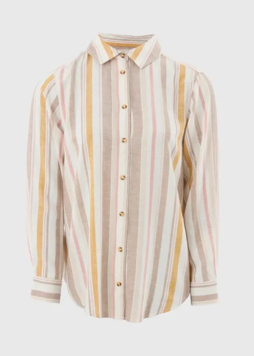 Cream Stripe Linen Blend Shirt