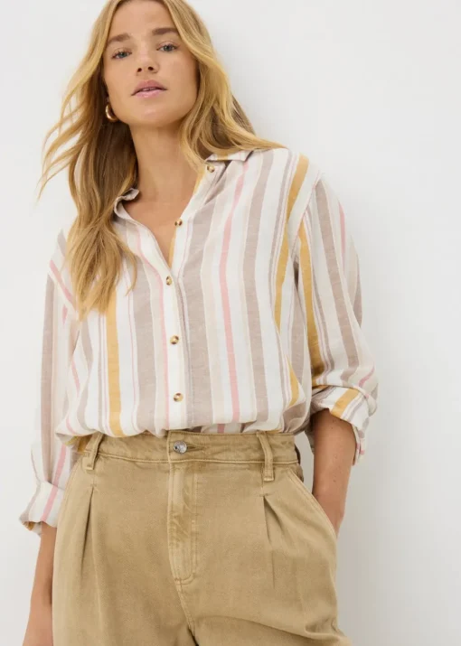 Cream Stripe Linen Blend Shirt