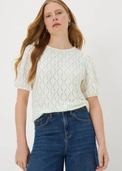 Cream Textured Puff Sleeve Top