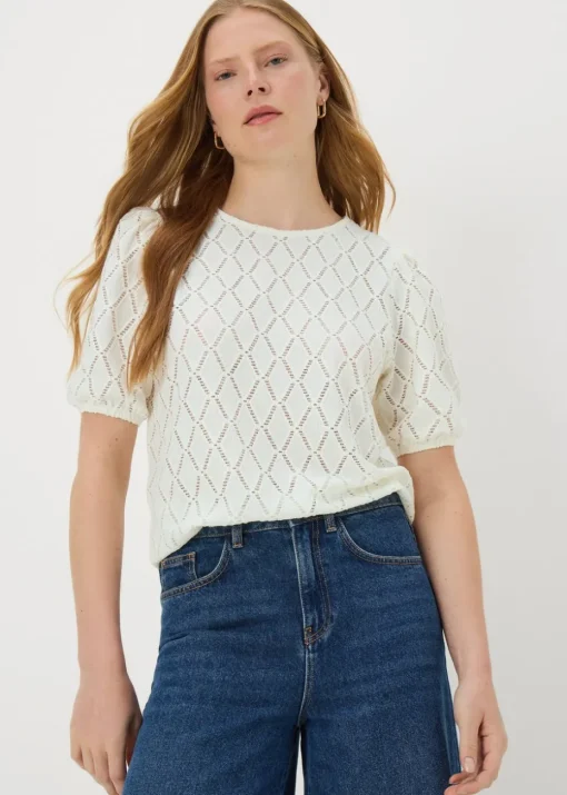Cream Textured Puff Sleeve Top