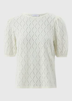 Cream Textured Puff Sleeve Top
