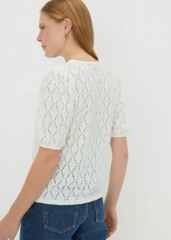 Cream Textured Puff Sleeve Top