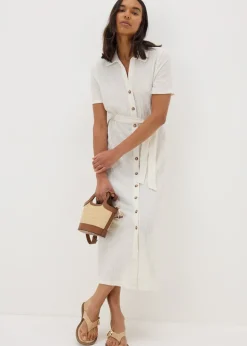 Cream Textured Shirt Midi Dress