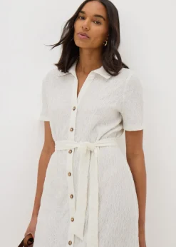 Cream Textured Shirt Midi Dress