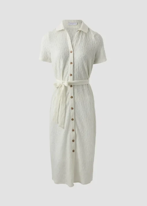 Cream Textured Shirt Midi Dress
