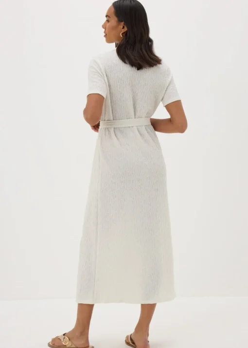 Cream Textured Shirt Midi Dress