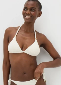 Cream Textured Triangle Bikini Top