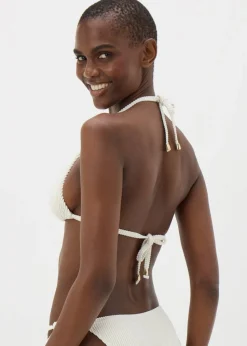 Cream Textured Triangle Bikini Top