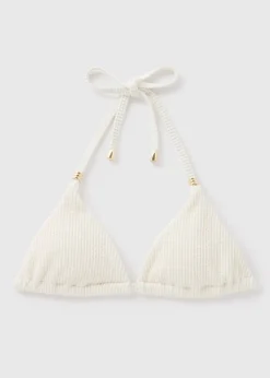 Cream Textured Triangle Bikini Top