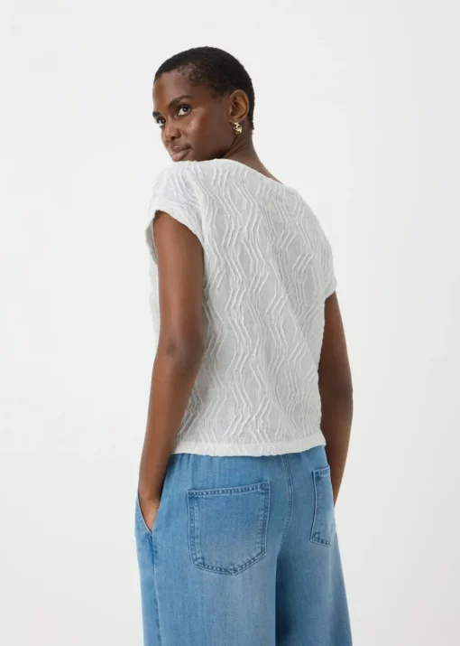 Cream Wavy Textured Crew Neck T-Shirt