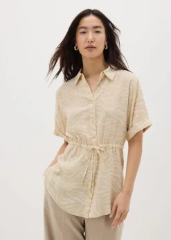 Cream Zebra Tie Waist Longline Shirt