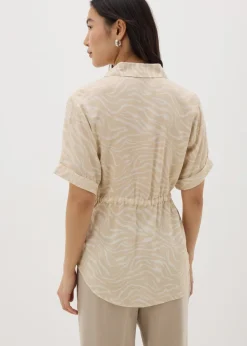 Cream Zebra Tie Waist Longline Shirt