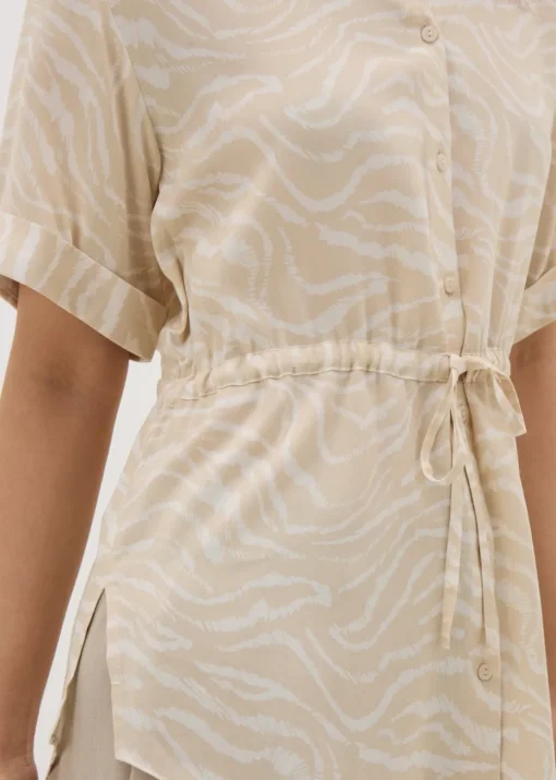 Cream Zebra Tie Waist Longline Shirt