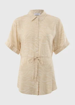 Cream Zebra Tie Waist Longline Shirt