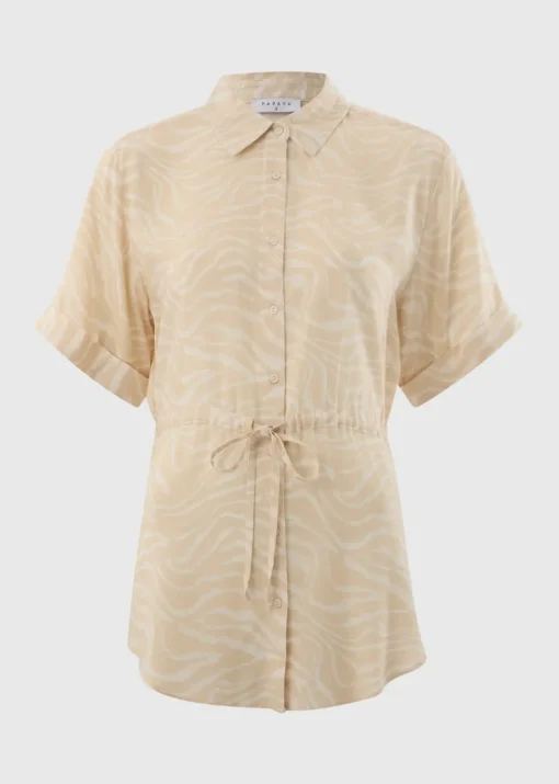 Cream Zebra Tie Waist Longline Shirt