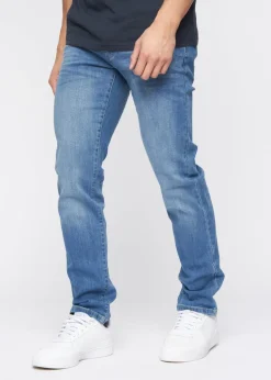 Crosshatch Blue Wash Farrowed PU Belted Jean