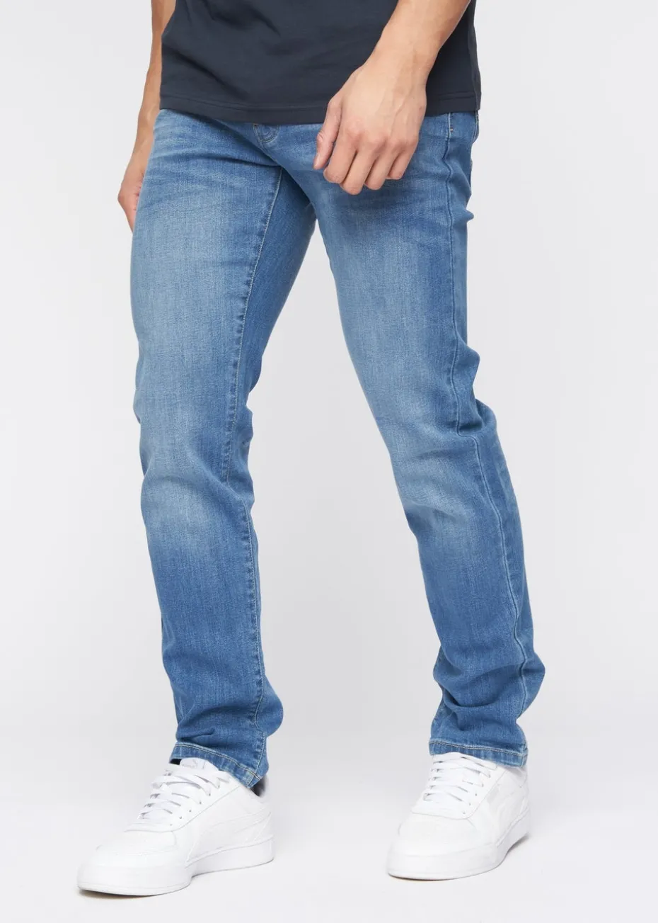 Crosshatch Blue Wash Farrowed PU Belted Jean