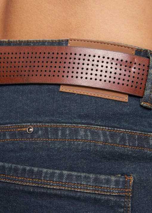 Crosshatch Navy Wash Farrowed PU Belted Jean