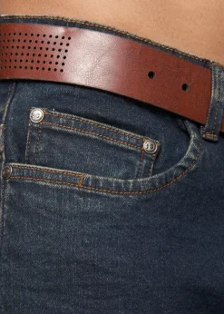 Crosshatch Navy Wash Farrowed PU Belted Jean