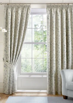Curtina Bird Trail Jacquard Blue Pencil Pleat Curtains