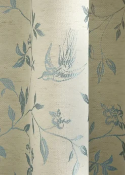 Curtina Bird Trail Jacquard Blue Pencil Pleat Curtains