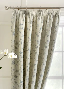 Curtina Bird Trail Jacquard Blue Pencil Pleat Curtains