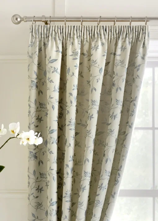 Curtina Bird Trail Jacquard Blue Pencil Pleat Curtains