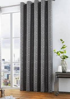 Curtina Camberwell Jacquard Grey Eyelet Curtains