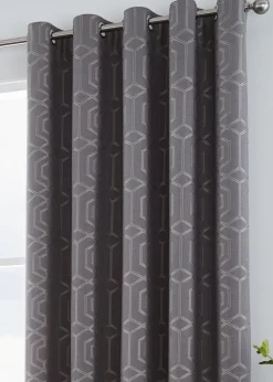 Curtina Camberwell Jacquard Grey Eyelet Curtains