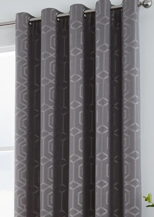 Curtina Camberwell Jacquard Grey Eyelet Curtains