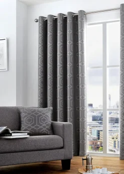 Curtina Camberwell Jacquard Grey Eyelet Curtains