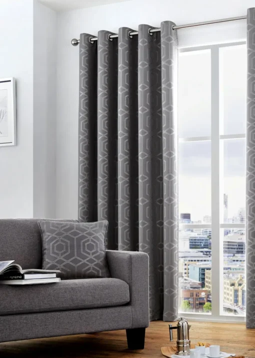 Curtina Camberwell Jacquard Grey Eyelet Curtains
