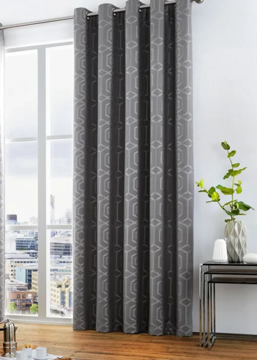 Curtina Camberwell Jacquard Grey Eyelet Curtains