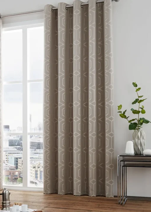 Curtina Camberwell Jacquard Stone Eyelet Curtains