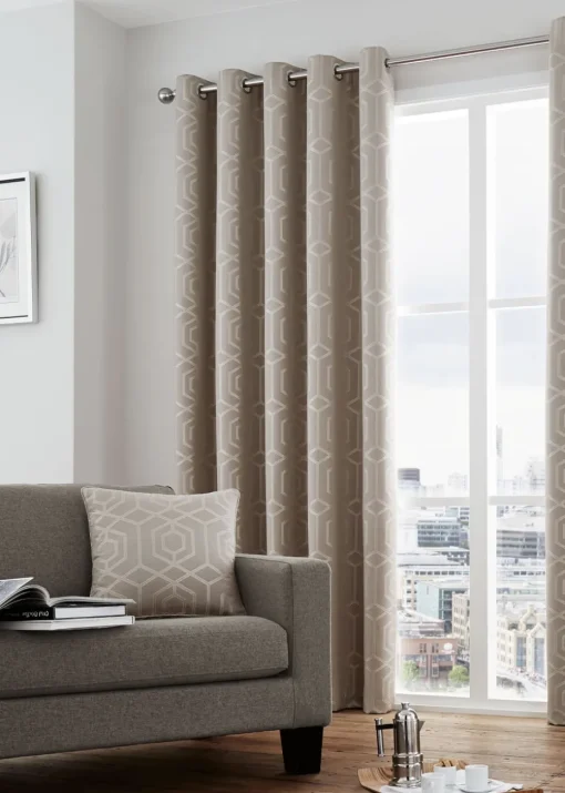 Curtina Camberwell Jacquard Stone Eyelet Curtains