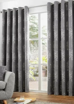 Curtina Elmwood Jacquard Grey Eyelet Curtains